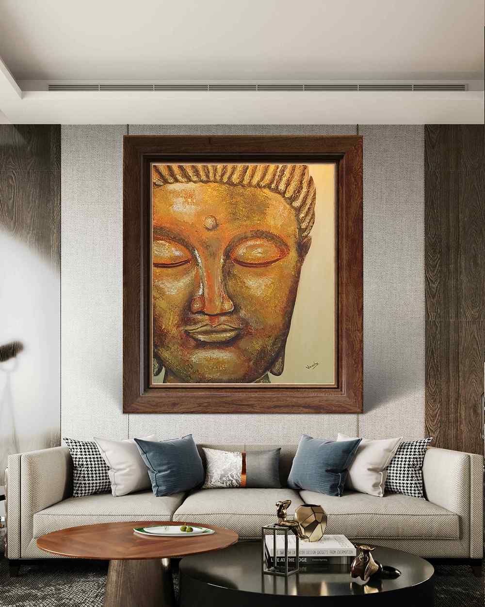 Golden enlightenment, Acrylic, Realistic, Religious, Buddha, Wall decore, Artwork, Handpainted, Art, Painting, VistaPallette