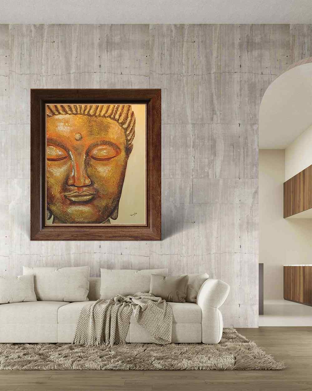 Golden enlightenment, Acrylic, Realistic, Religious, Buddha, Wall decore, Artwork, Handpainted, Art, Painting, VistaPallette
