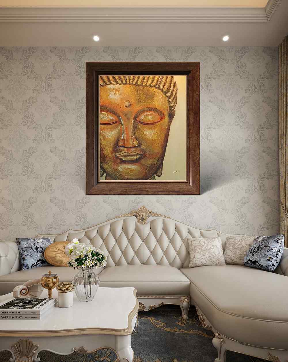 Golden enlightenment, Acrylic, Realistic, Religious, Buddha, Wall decore, Artwork, Handpainted, Art, Painting, VistaPallette