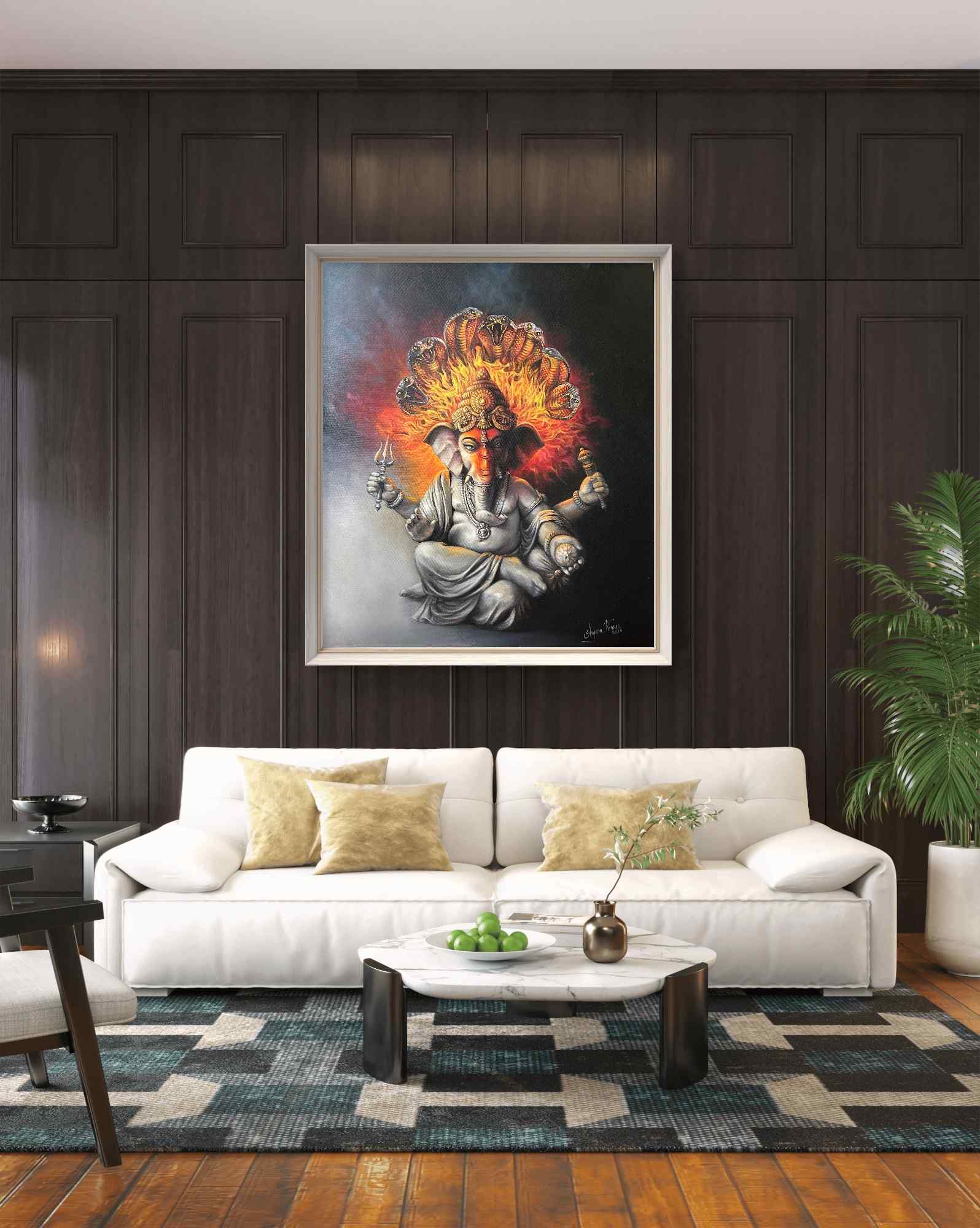 Sheshnaag Protect Ganesha, Oil Painting, Nature, Religious, Home decor, Wall decor, Artwork, Handpainted, Art, Painting, VistaPallette