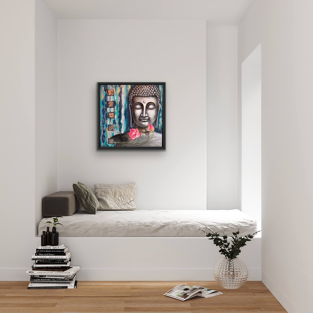 Buddha – The Lotus Bearer, Buddha, Mixed media, Religious, Home decor, Wall decor, Artwork, Handpainted, Art, Painting, VistaPallette
