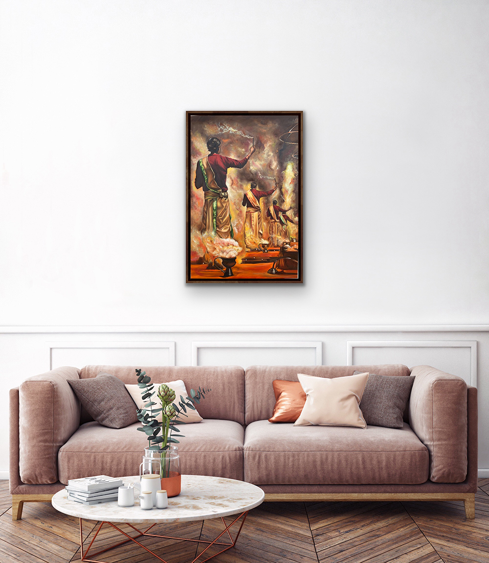 Varanasi Ganga Aarti, Oil painting, Religious, Home decor, Wall decor, Artwork, Handpainted, Art, Painting, VistaPallett