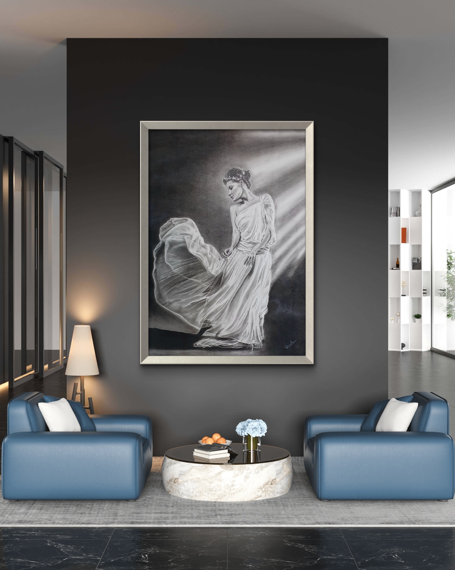 Ethereal Beauty, Charcoal, Modern, Realistic, Home decore, Wall decore, Artwork, Handpainted, Art, Painting, VistaPallett