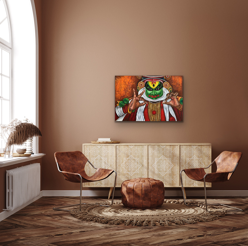 Kathakali – The Indian Ballet, Mixed media art, Contemporary art, Artwork, Home Decor, Handpainted, Art, Painting, VistaPallett