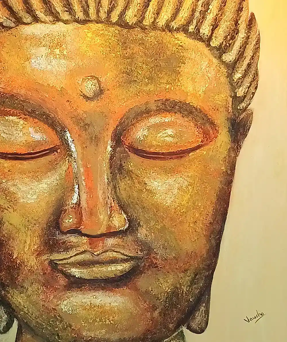 Golden enlightenment, Acrylic, Realistic, Religious, Buddha, Wall decore, Artwork, Handpainted, Art, Painting, VistaPallette