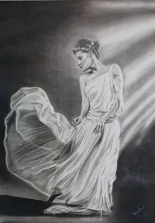 Ethereal Beauty, Charcoal, Modern, Realistic, Home decore, Wall decore, Artwork, Handpainted, Art, Painting, VistaPallett