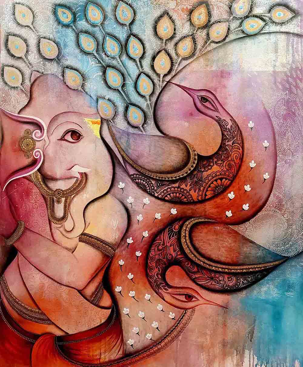 GANESHA, Modern, Religious, Home decore, Wall decore, Artwork, Handpainted, Art, Painting, VistaPallett