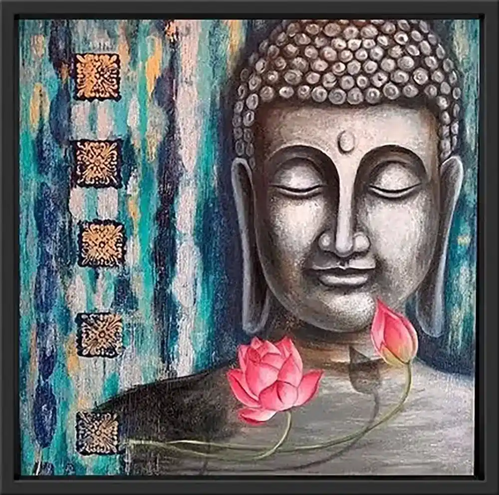 Buddha – The Lotus Bearer, Buddha, Mixed media, Religious, Home decor, Wall decor, Artwork, Handpainted, Art, Painting, VistaPallette