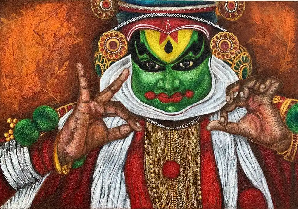 Kathakali – The Indian Ballet, Mixed media art, Contemporary art, Artwork, Home Decor, Handpainted, Art, Painting, VistaPallett