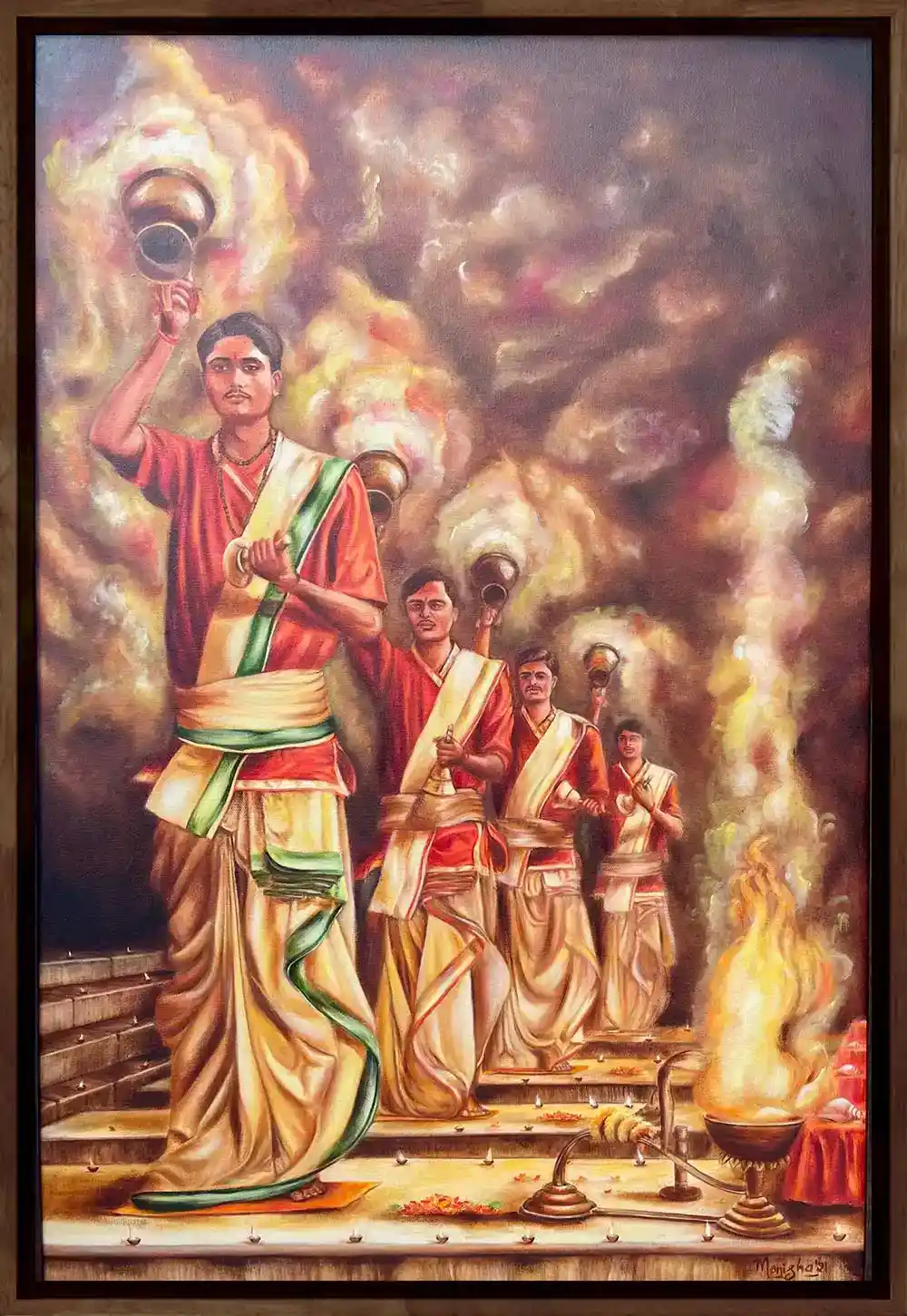 Varanasi Ganga Aarti, Oil painting, Religious, Home decor, Wall decor, Artwork, Handpainted, Art, Painting, VistaPallett