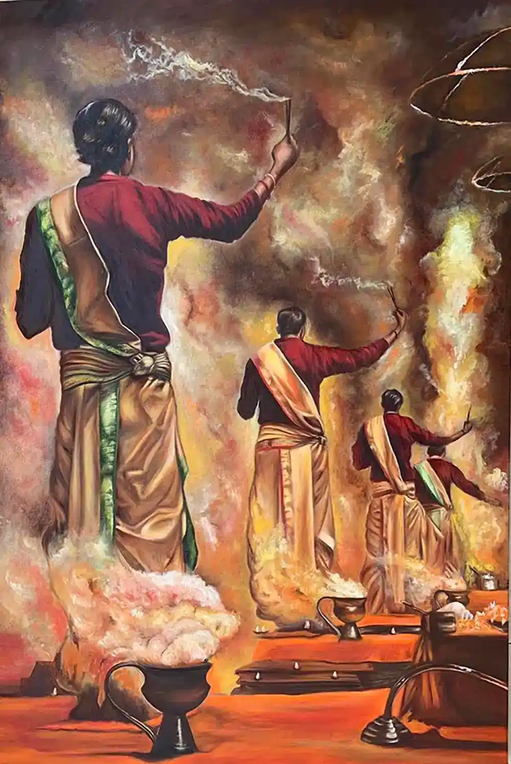 Varanasi Ganga Aarti, Oil painting, Religious, Home decor, Wall decor, Artwork, Handpainted, Art, Painting, VistaPallett